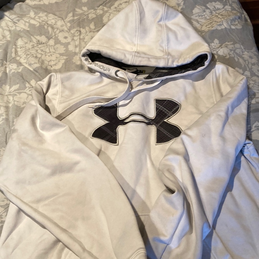Under Armour Mens UA Black logo White Hoodie size Medium